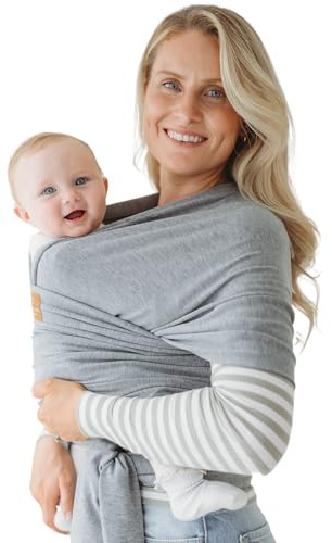 Fascia porta bebè per neonati e bambini piccoli di prima qualità, testata per la sicurezza, adatta come copertura per allattamento, morbida ed elastica, in taglia unica e colori neutri (Grigio medio)