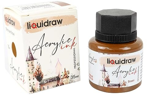Liquidraw Acrylic Inks for Artists 20 Colours Black White Available Waterproof Ink 35ml Professional for Painting, Drawing, Paints, Art, Brushes, Paper, Board, Canvas, Fabric & Wood (Brown)