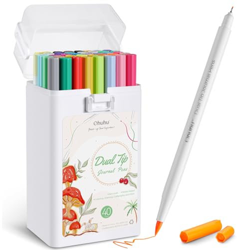 Ohuhu Marker Stifte für Journal: 40 Farben Dual Brush Pen Filzstifte Pinselstifte auf Wasserbasis für Erwachsene Künstler Kalligraphie Zeichnung Manga Handlettering Stifte für Mandalas