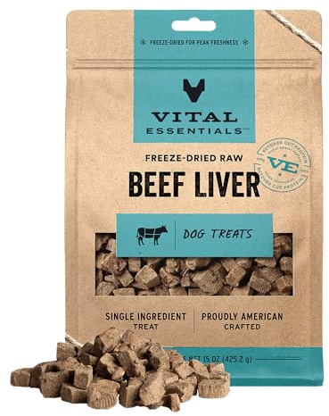 Vital Essentials Freeze Dried Dog Treats | Beef Liver, Single Ingredient | Premium Quality | Grain Free Training Treats for Dogs, 15 oz Bag