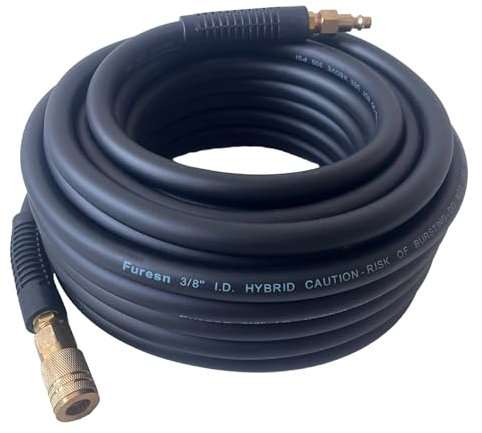 Air Hose 3/8 in x 10 ft, Heavy Duty, Lightweight, Kink Resistant, Hybrid Air Compressor Hose with 1/4 in Solid Brass Male Fittings, Bend Restrictors, 300 PSI (10FT, Black)