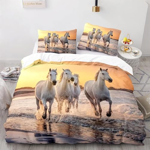 MEVASA Set di biancheria da letto king size, con stampa 3D, motivo cavallo, per ragazzi e adulti, in morbida microfibra traspirante, per letto king size, con 2 federe, 230 x 220 cm