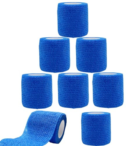 8 Rotoli Benda Elastica Autoadesiva 5cm x 4.5m Blu Bendaggio Adesiva Coesivo Garza Autoadesiva per Sport e Uso Medico, per Ginocchio, Caviglia, Braccia e Mani