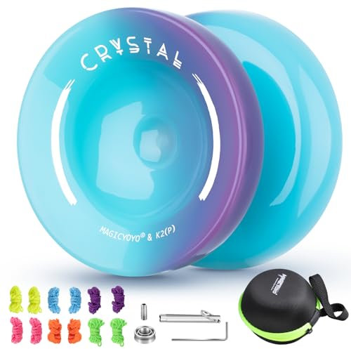 Crystal Yoyo K2 - Yoyo réactif pour les enfants débutants, professionnel double usage Yo-Yo pour avancé + roulement Yo extra irresponsable + outil de retrait + sac de rangement + 12 cordes Yoyo (bleu