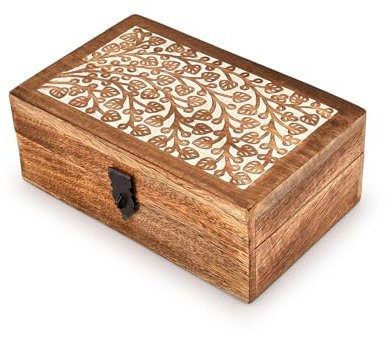 Kimona Scatole portagioie in legno di mango con incisione dell'albero della vita, per donne e uomini, accessori decorativi per la casa (20,32 cm x 12,7 cm x 7,62 cm)