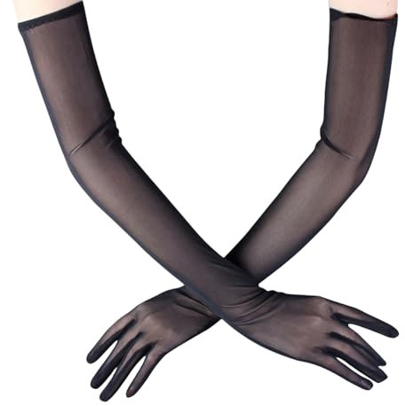 Lange Handschuhe Damen Elegant,Tüll Handschuhe Schwarz Armstulpen,Nylon Handschuhe Sexy,Mesh Handschuhe Schwarz Lang,Long Black Gloves,Schwarze Handschuhe Kostüm,Für Halloween Tanz Hochzeit Party