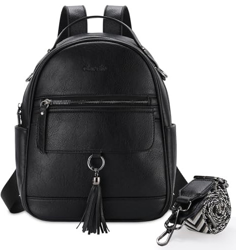 Chase Chic Klein Rucksack Damen,Leder Anti-Diebstahl Mode Rucksackhandtaschen,Mehrzweck Cabrio Schultertasche Handtasche Rucksacktasche,Schwarz