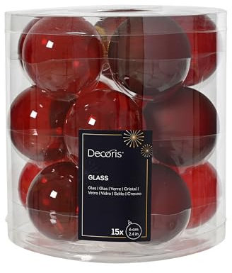 Kaemingk Weihnachtskugeln Glas 6cm 15 Stück - matt & glänzend & transparent - Christbaumkugeln Weihnachtsbaumkugeln für Weihnachten - Christbaumschmuck & Weihnachtsbaumschmuck - Weihnachtsrot Mix