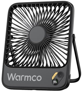 Warmco 10000mAh Tragbarer Lüfter Ventilator, 21cm Personal Tischventilator Akku, Ultra-Leise & Superflach mit Digitalanzeige, 10-24H Std Laufzeit, Ideal für Büro, Reisen, Schlafzimmer, Camping