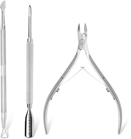 Makartt Coupe Cuticule Ongle Professionnel avec Poussoir - 3 Pinces Cuticules Ongles, Pédicure, Pince à Cuticules en Acier Inoxydable, Poussoir à Cuticules à Double Extrémité, Grattoir à Ongles