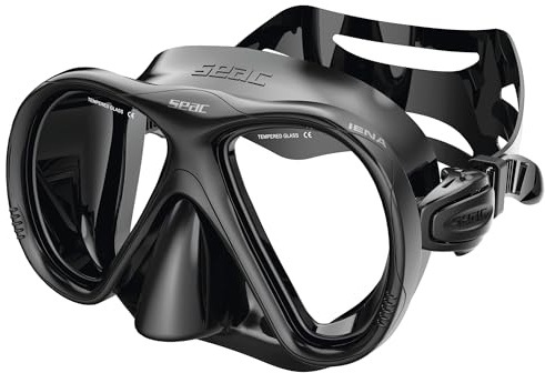 SEAC Iena, Maschera Snorkeling in Silicone, Doppia Lente in Vetro Temperato 3 mm, Regolazione Rapida, Nero/Silver