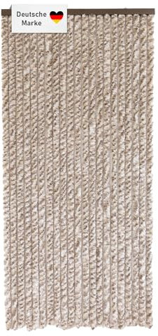 Lemodo Türvorhang Wohnwagen, Flauschvorhang beige/braun/weiß meliert 90x200 cm, Camping Vorhang als Fliegengitter für die Tür, Insektenvorhang, Fliegenschutz