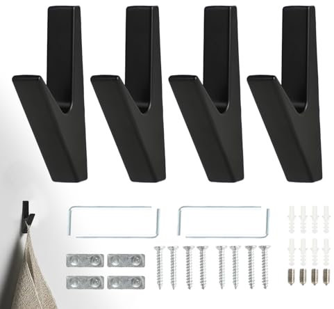 Set di 4 appendiabiti da parete in lega di zinco opaco – Ganci moderni per bagno cucina camera e ingresso Appendiabiti neri per asciugamani (con foratura) e armadi Design minimalista