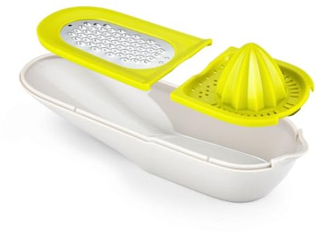 CLOVE 2in1 Presse Citron Manuel Plastique Sans-BPA avec Zesteur Agrumes Inox avec Conteneur, Petite Presse Agrume Solide de Table, Rape Zeste Metal Lemon Squeezer Citrus Juicer Lave-Vaisselle