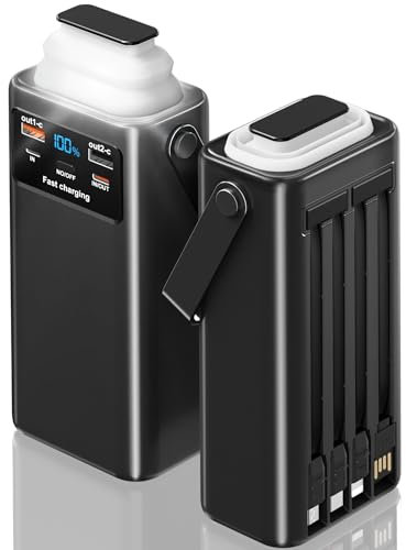 60000mAh Power Bank 45W Powerbank Große Kapazität mit 4 Kabel, USB C Schnellladefunktion 7 Ausgänge tragbar Externe Akku mit LED-Display Taschenlampe,Externe Handyakkus für Camping,Outdoor