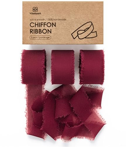 Vitalizart Burgundy Chiffon Ribbon 1 x 21 Yd for Crafting & Decoration