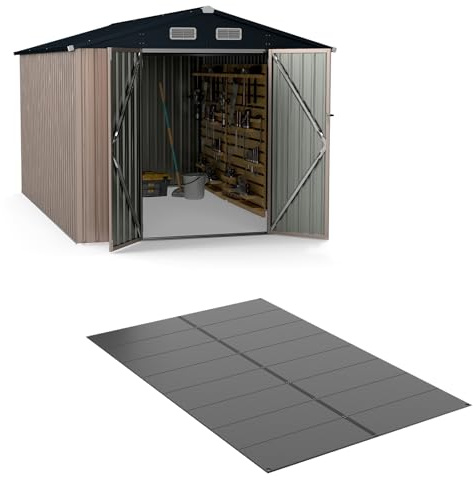 GOPLUS Bodenbelag für Geräteschuppen, 343 x 215 cm wetterfester Garagenboden für Werkzeugschuppen, Bodenmatten Kunststoff mit Rutschfester Oberfläche, für Gerätehaus, Hinterhof, Garten