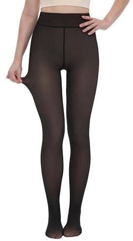 TNNZEET Collant Polaire Femme Taille Haute, Collant Thermique Femme Effet Transparent, Collants Doublés d'Hiver, Noir Transparent,XXL
