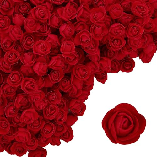 XDGBGFN 100 styck konstgjorda röda skumrosor Mini skum Foamrosor 2,5 CM röda rosknoppar Röda blommor för Valentinsdag Fest Bröllop Dekoration DIY Tillverkning Bordsdekoration (Burgunderröd)
