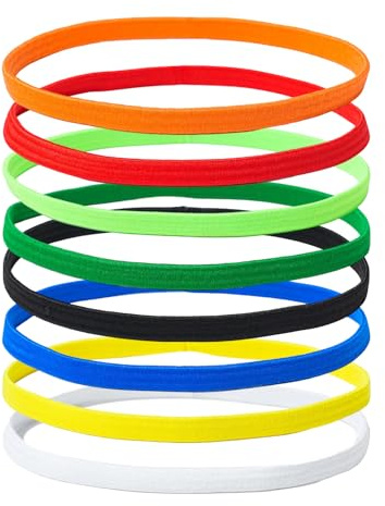 8Pcs Sports Headbands, Non-Slip Elastic Sports Hairbands Kids Headband for Boys, Unisex Thin Workout Headband for Women and Men, Ideal for Football, Tennis, Yoga, Fitness, Training