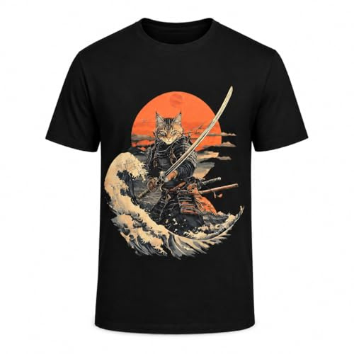Maglietta Gatto per Uomo - T-Shirt Giapponese 100% Cotone Premium - Stampa Ukiyo-e -Maglia Girocollo Nera - Idea Regalo per Fan di Anime e Gatti (IT, Testo, 3XL, Regular, Regular, Nero)