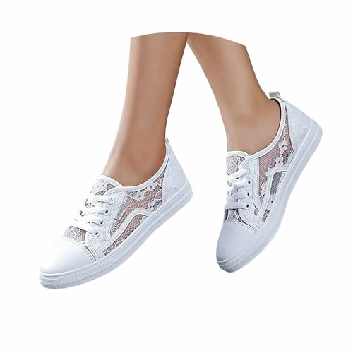 Generisch Baskets traditionnelles pour femme - Chaussures d'été confortables - Blanc - Chaussures Dirndl - Chaussures en tissu blanc - Élégantes pour les festivals festifs - Avec dentelle blanche