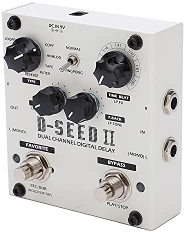CHICIRIS Delay Effect Stompbox Metal Digital Stereo Delay Pedal 8 Lägen 2000ms med Looper Tap Tempo Favorit Dual Channel för Gitarrövningsinspelning Live