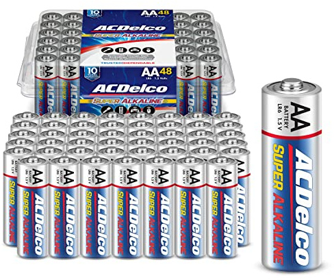 ACDelco 48-Count Double AA Batteries, Maximum Power Super Alkaline Battery, 10-Year Shelf Life, Reclosable Packaging