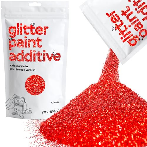 Hemway Glitter Paint Additive - Red | 100g Chunky Metallic Flakes for Adding Sparkle to Paints & Wood Varnish | Add to Emulsion, Acrylic & Latex for Indoor Sparkly Walls
