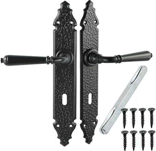 ALSTEN TECH Türbeschlag Drückergarnitur Türgriff BB PZ WC Schwarz Türdrücker Schmiedeeisen (72 BB - Buntbart)