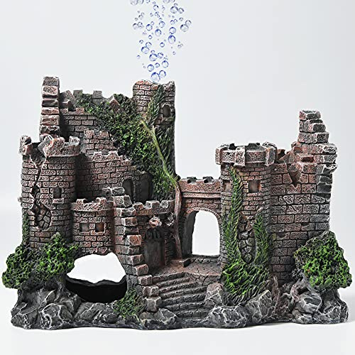 PTFJZ Aquarium Decorations- Castle Fish Tank Bubbler Decorations for Aquatic Pets to Breed Play and Rest Fish Decorations for Tank