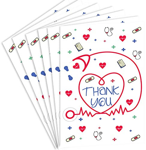 Prime Greetings 6 Pack Thank You Cards For Healthcare, Nurse, Doctor, Made in America, Eco-Friendly, Thick Card Stock with Premium Envelope 5in x 7.75in, Packaged in Protective Mailer