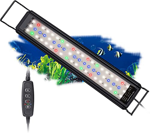 BELLALICHT Éclairage Aquarium, Rampe LED d’Aquarium Spectre Complet avec Contrôleur, 10 Niveaux de Luminosité Réglables, Minuterie réglable 6/10/12 Heures.