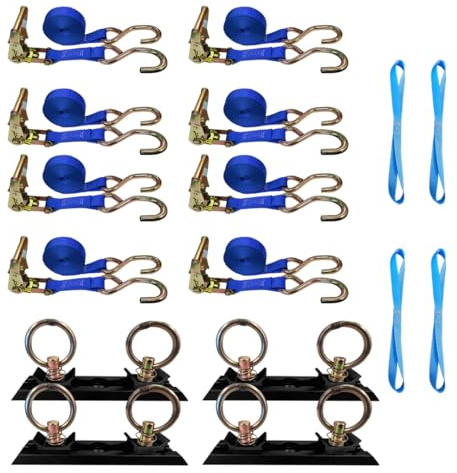 Mega Cargo Control S Hook Ratchet Straps, 1 x 6' Heavy Duty Securing Straps, 833 LBS Load Capacity | Utility Tie Downs for Cargo, Appliances, ATV, Motorcycle - 8 Set Bundle; Blue