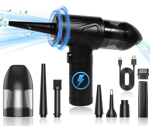2-i-1 tryckluftsspray dammfläkt och dammsugare, 3-växlad 110 000 varv/min trådlös dammfläkt och dammsugare, med LED-ljus och 7 600 mAh batteri för rengöring av bärbara tangentbord, elektronik