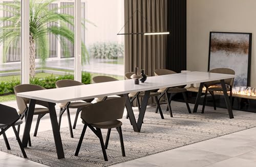 Endo-Moebel XXL Esstisch Lungo 130 cm - 405 cm erweiterbar Küchentisch bis 12 Personen ausziehbar (Weiß Hochglanz)