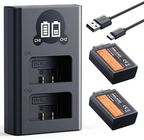 K&F CONCEPT EN-EL25 Ersatzakku 2er-Pack mit LCD Dual Slot Ladegerät, Kompatibel mit Nikon Z30 Z50 ZFC Z50ii Kameras