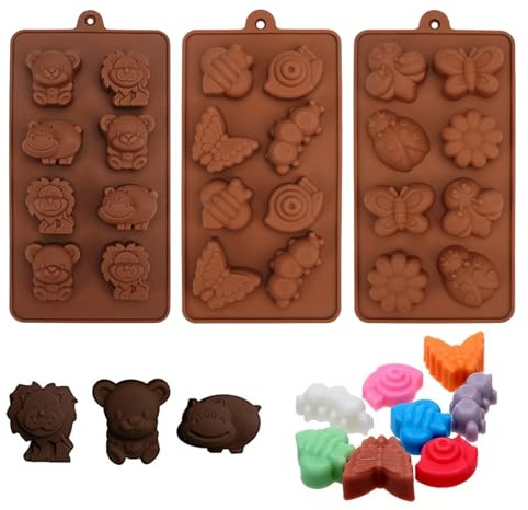 3 stycken silikon chokladformar djur shokoladdformar djur, silikonformar för chokladtillverkning, livsmedelssäker silikon, non-stick bakformar för köket, isbitsbehållare för fest festival