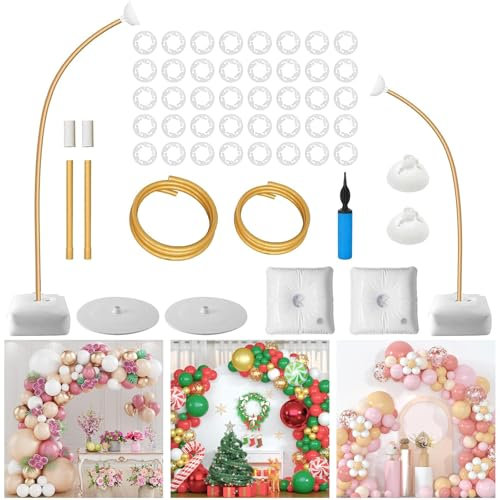 Kit de soporte de arco de globos flexible, soporte de arco de globos con base de agua de relleno, soporte de globo de medio arco de 8.2 pies y 5 pies para boda, baby shower, fiesta de cumpleaños,