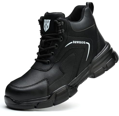 Nasogetch Chaussures de Sécurité Hommes Femmes Montante Imperméable Basket de Securite Légère Confortable Chaussures de Travail Antidérapante 9193 Noir 42 EU