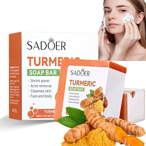 Kurkuma Gesichtsseife - Dunkle Flecken Entferner für ein strahlendes und jugendliches Hautbild | Natürliche Hautpflege, Feuchtigkeitsspendend, Porenreinigend, Elastizität Wiederherstellend | 100g