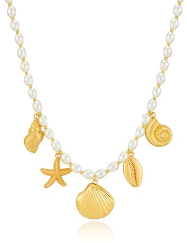 LILIE & VIT snäckskal halsband för kvinnor med trendiga berlocker sommar strand pärlhalsband snäcka sjöstjärna berlocker mode smycken, Mässing, Ingen ädelsten