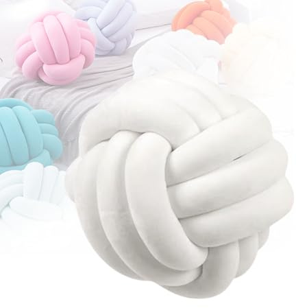 GYWZTJ Knot Ball Pillow, Knot Cushion, Knotted Ball Throw Pillow Ultra Soft Companionship Decorative Hand-woven Knotted Ball Lamb Velvet Sofa Cushion, for Home, Bedroom, Sofa, 26 × 26cm (White)