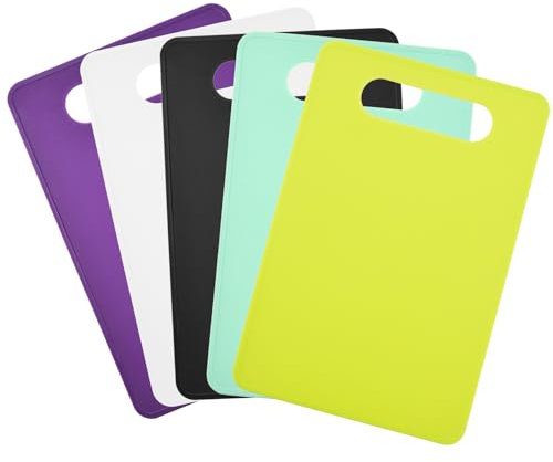 Set di 5 taglieri in plastica senza BPA, antiscivolo, antibatterici e lavabili in lavastoviglie, ideali per carne, verdura, pesce e frutta, tappetini da taglio extra spessi e flessibili (29 x 19 cm)
