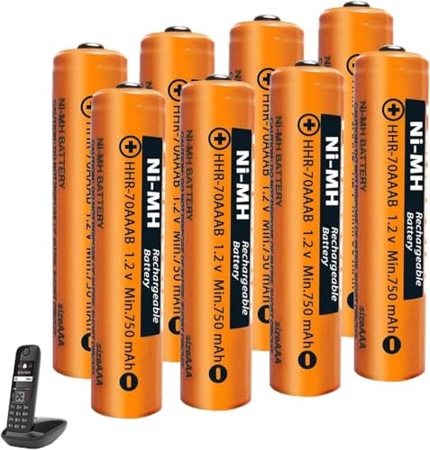 NI-MH Battery AAA 750 mAh 1.2 V for Gigaset Cordless Phones, Rechargeable Batteries AAA for Panosonic - Pack of 8