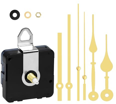 YIWONFU Uhrwerk für Wanduhr, Lautlos Uhrwerke zum Selbsteinbau mit Zeiger, Quarz Uhrwerk mit 2 Sätzen Goldener Zeiger für Basteluhr, DIY-Reparatur-Teile(18mm Welle)