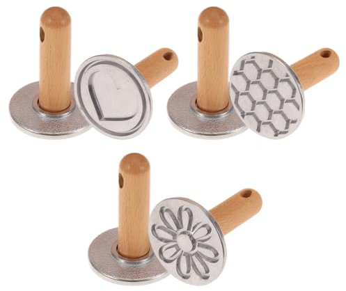 Lot de 3 Tampons à Biscuits, Moules à Pâtisserie en Métal avec Manche en Bois, Emporte-pièces pour Cuisson de Muffins, Biscuits et Pains Faits Maison