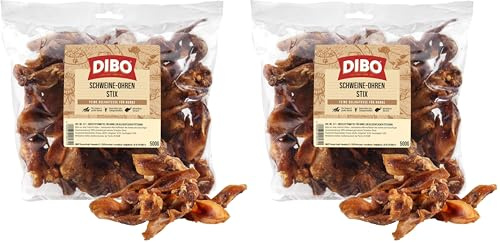 DIBO Sachet de 500 g pour Oreilles de Cochon, Petite collation Naturelle ou friandise à mâcher, Nourriture pour Chien, Article à mâcher de qualité sans Produits Chimiques (Lot de 2)