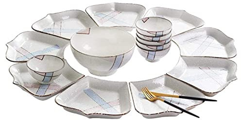 SGKOMN Set di stoviglie, Set di stoviglie in gres da 16 Pezzi, Set da tavola Combinato, Set di stoviglie in Ceramica, Piatti per la casa, Set di Ciotole e Piatti, Servizio