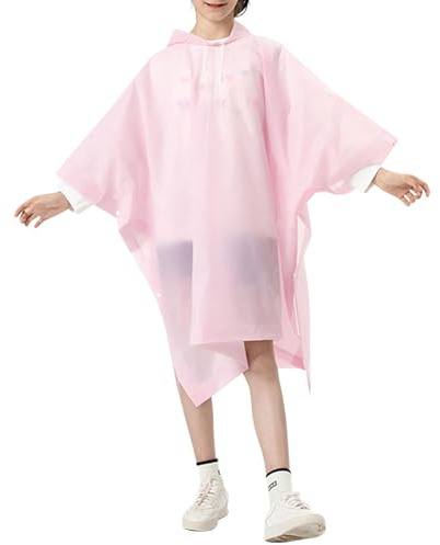 Mayoii Kids Poncho Waterproof, Rain Poncho Kids with Hood and Buttons, Lightweight Reusable EVA Raincoat for Boys Girls, Portable Children's Rainwear (UK, Age, One Size, Regular, Pink)